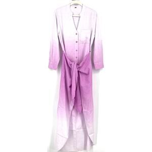 Young Fabulous & Broke Oceanside Shirt Dress Linen Thistle Ombre Purple White